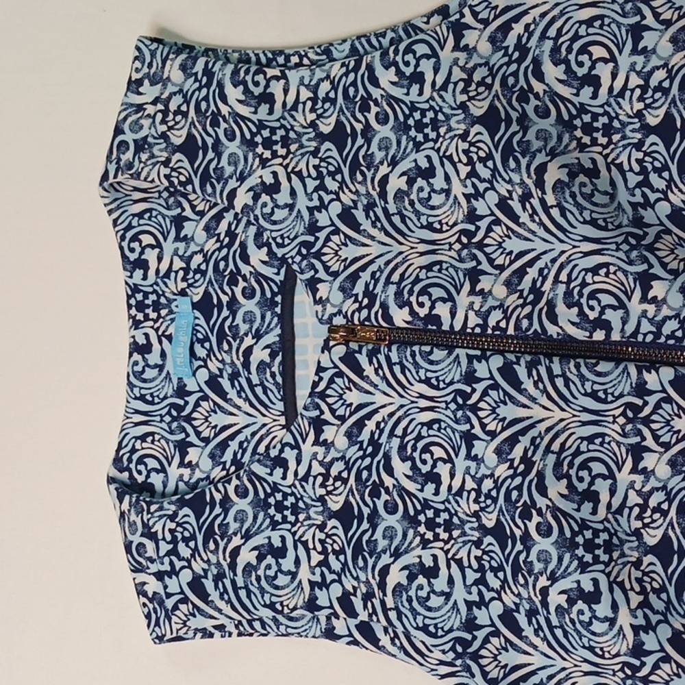 J. McLaughlin Scuba Zip Front A-Line Dress Blue White Women’s Small - Picture 2 of 7